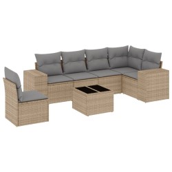 Salon de jardin avec coussins 7 pcs beige résine tressée 529419529419