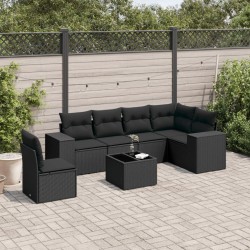 Salon de jardin 7 pcs avec coussins noir résine tressée 529421529421