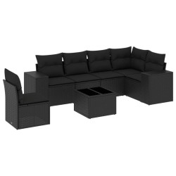 Salon de jardin 7 pcs avec coussins noir résine tressée 529421529421