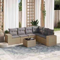 Salon de jardin avec coussins 7 pcs beige résine tressée 529422529422