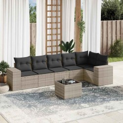 Salon de jardin avec coussins 7 pcs gris clair résine tressée 529424529424