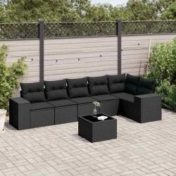 Salon de jardin 7 pcs avec coussins noir résine tressée 529430529430