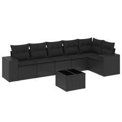 Salon de jardin 7 pcs avec coussins noir résine tressée 529430529430
