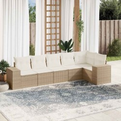 Salon de jardin avec coussins 6 pcs beige résine tressée 529433529433