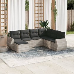 Salon de jardin avec coussins 7 pcs gris clair résine tressée 529439529439