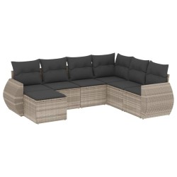 Salon de jardin avec coussins 7 pcs gris clair résine tressée 529439529439