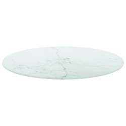 Dessus de table blanc Ø60x0,8cm verre trempé avec design marbre 529440529440