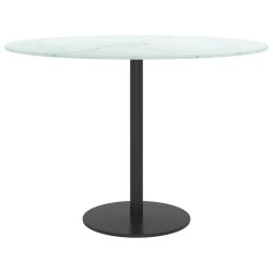 Dessus de table blanc Ø60x0,8cm verre trempé avec design marbre 529440529440