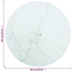 Dessus de table blanc Ø60x0,8cm verre trempé avec design marbre 529440529440
