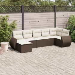 Salon de jardin avec coussins 7 pcs marron résine tressée 529444529444