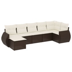 Salon de jardin avec coussins 7 pcs marron résine tressée 529444529444
