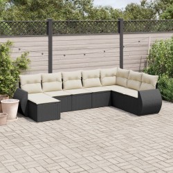 Salon de jardin 8 pcs avec coussins noir résine tressée 529446529446