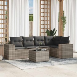 Salon de jardin 6 pcs avec coussins gris clair résine tressée 529449529449