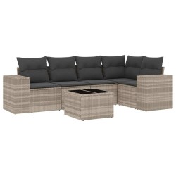 Salon de jardin 6 pcs avec coussins gris clair résine tressée 529449529449