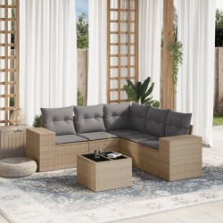 Salon de jardin avec coussins 6 pcs beige résine tressée 529450529450