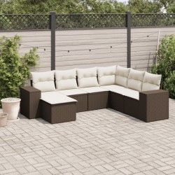 Salon de jardin avec coussins 7 pcs marron résine tressée 529452529452
