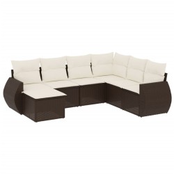 Salon de jardin avec coussins 7 pcs marron résine tressée 529452529452