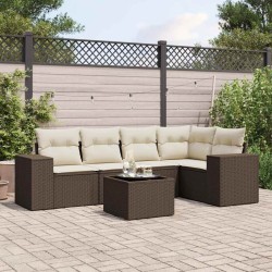 Salon de jardin avec coussins 6 pcs marron résine tressée 529454529454