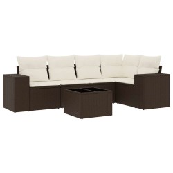 Salon de jardin avec coussins 6 pcs marron résine tressée 529454529454