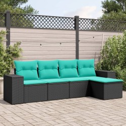 Salon de jardin 5 pcs avec coussins noir résine tressée 529456529456