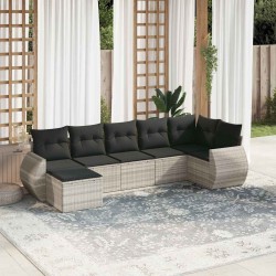 Salon de jardin avec coussins 7 pcs gris clair résine tressée 529457529457