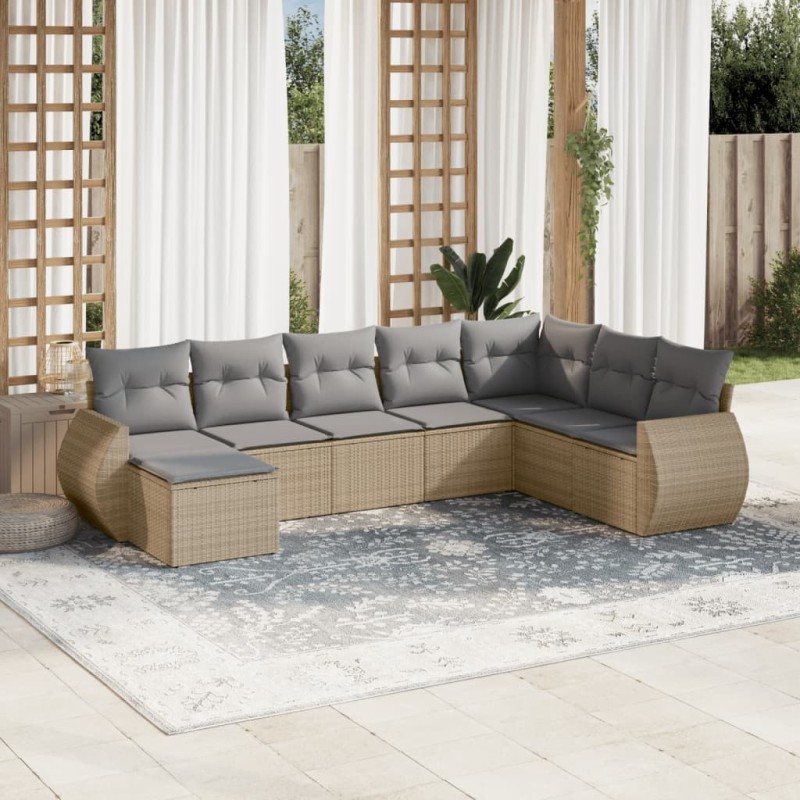 Salon de jardin avec coussins 8 pcs beige résine tressée 529458529458