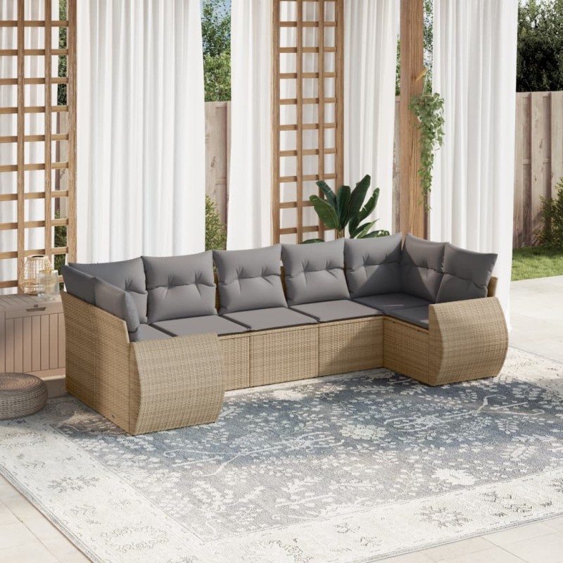 Salon de jardin avec coussins 7 pcs beige résine tressée 529459529459