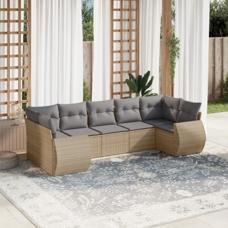 Salon de jardin avec coussins 7 pcs beige résine tressée 529459529459