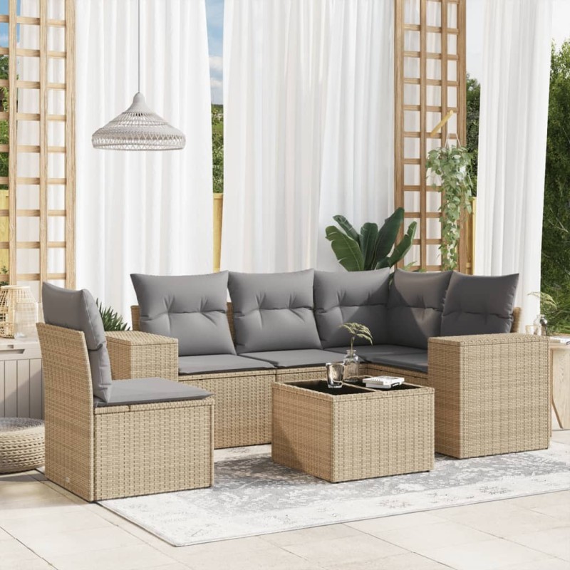 Salon de jardin avec coussins 6 pcs beige résine tressée 529460529460