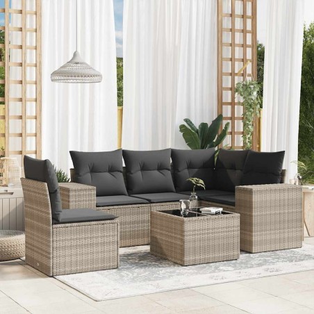 Salon de jardin 6 pcs avec coussins gris clair résine tressée 529461529461