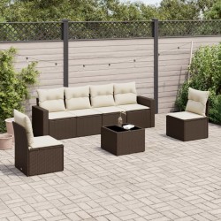 Salon de jardin avec coussins 7 pcs marron résine tressée 529462529462