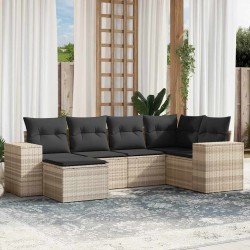 Salon de jardin 6 pcs avec coussins gris clair résine tressée 529465529465
