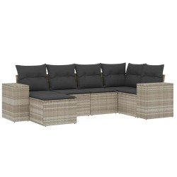 Salon de jardin 6 pcs avec coussins gris clair résine tressée 529465529465