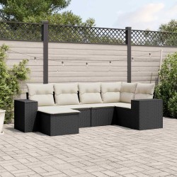 Salon de jardin 6 pcs avec coussins noir résine tressée 529467529467