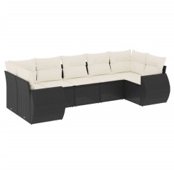 Salon de jardin 7 pcs avec coussins noir résine tressée 529468529468