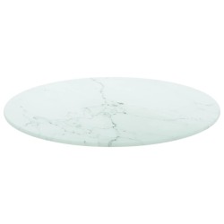 Dessus de table blanc Ø40x0,8cm verre trempé avec design marbre 529471529471