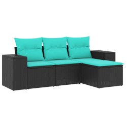 Salon de jardin 4 pcs avec coussins noir résine tressée 529474529474