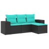 Salon de jardin 4 pcs avec coussins noir résine tressée 529474529474