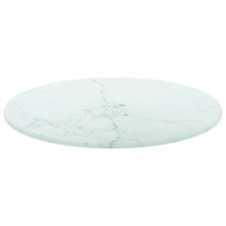 Dessus de table blanc Ø30x0,8cm verre trempé avec design marbre 529475529475