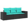 Salon de jardin 3 pcs avec coussins noir résine tressée 529476529476