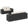 Salon de jardin 6 pcs avec coussins noir résine tressée 529479529479