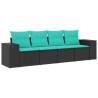 Salon de jardin 4 pcs avec coussins noir résine tressée 529480529480