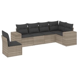 Salon de jardin 6 pcs avec coussins gris clair résine tressée 529481529481