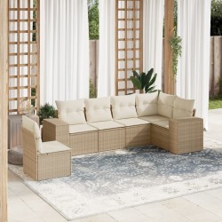 Salon de jardin avec coussins 6 pcs beige résine tressée 529482529482