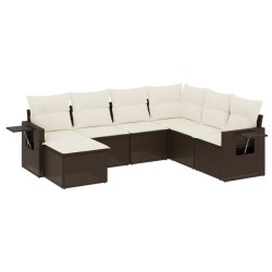 Salon de jardin avec coussins 7 pcs marron résine tressée 529485529485