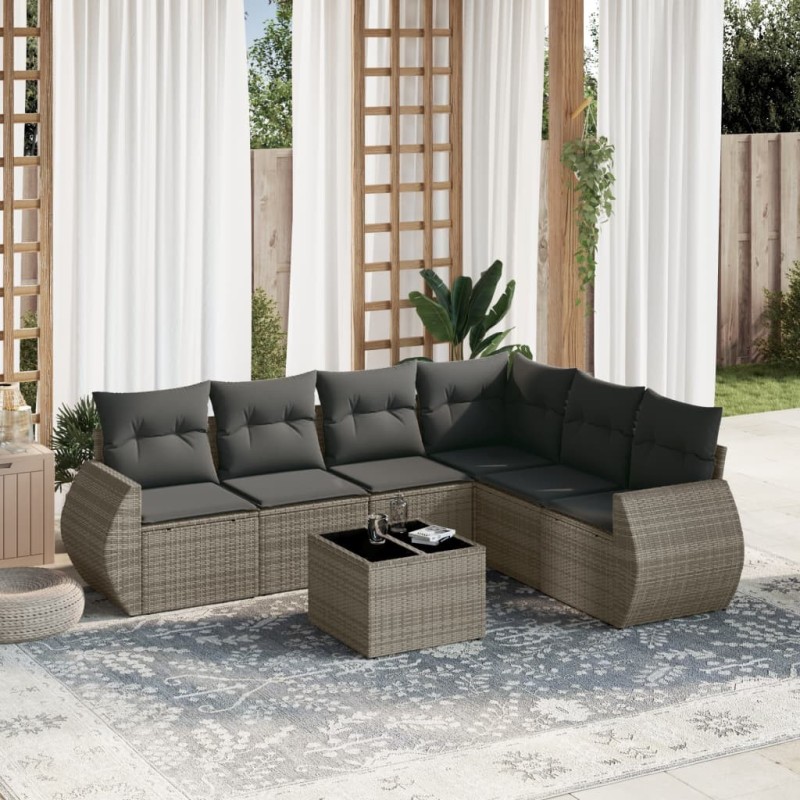 Salon de jardin avec coussins 7 pcs gris résine tressée 529487529487