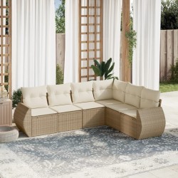 Salon de jardin avec coussins 6 pcs beige résine tressée 529491529491