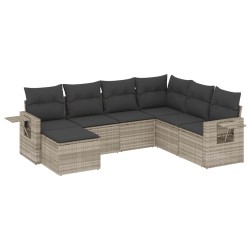 Salon de jardin avec coussins 7 pcs gris clair résine tressée 529492529492