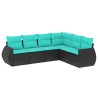 Salon de jardin 6 pcs avec coussins noir résine tressée 529494529494