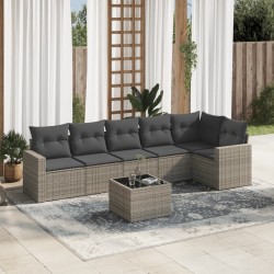 Salon de jardin avec coussins 7 pcs gris résine tressée 529495529495